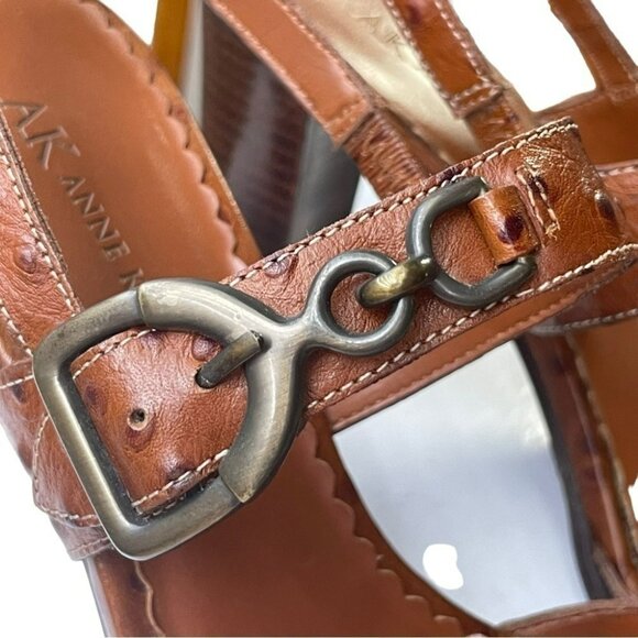 Anne Klein Aleens Brown Tobacco Leather Heels Slingback Buckle Open Toe Size 9 - Picture 10 of 14